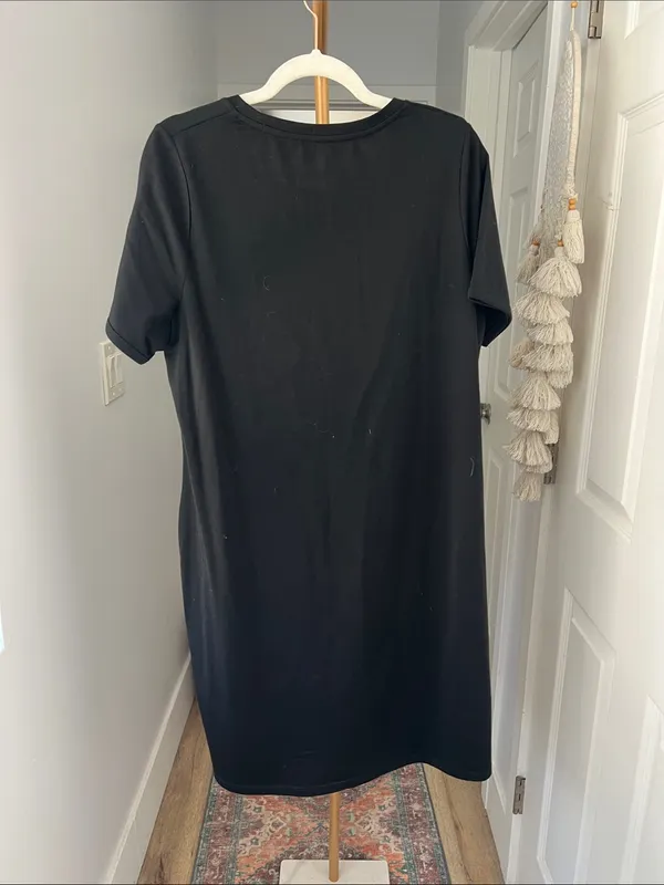 WoolX Lexie Black Relaxed T-Shirt Dress Pocket Sz Large $160 - Image 3