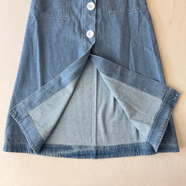 Retro Denim Maxi Skirt Womens Large Blue Button Front A-Line Boho - Image 9