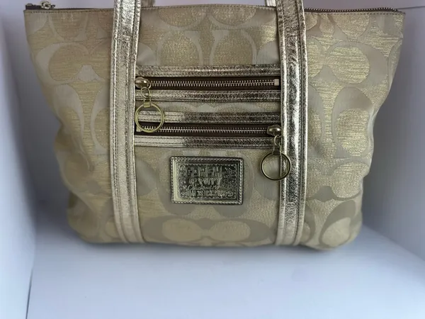 Coach Poppy Op Art Glam Tote Gold Metallic Ja Handbag - Image 2