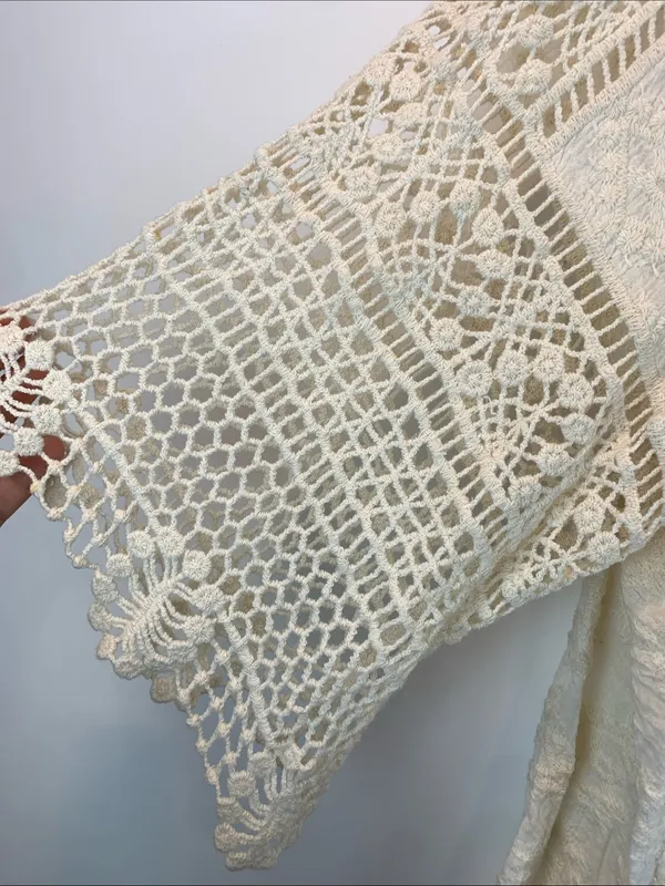 Democracy crochet 3/4 sleeve sz L whimsical boho resort vacation sheer indie - Image 3