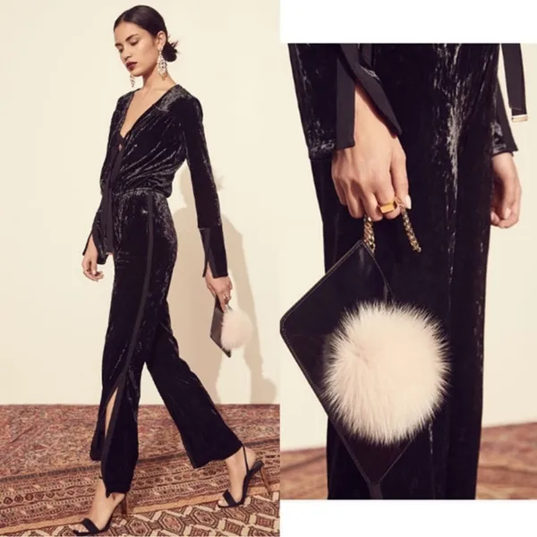 We are HAH NEW Large Black Crushed Velvet JUMP ON IT Flare Long Sleeve Jumpsuit - Image 3