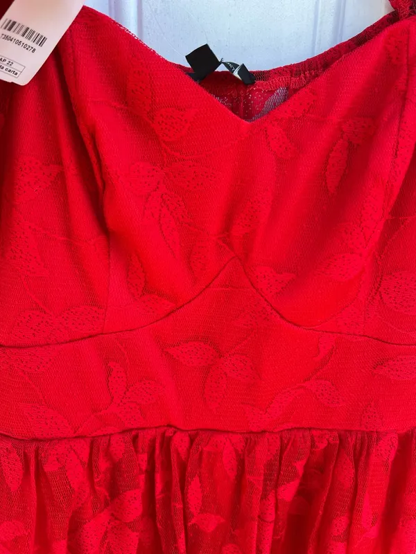 SBetro Plus 2XL Red Lace Overlay Puff Sleeve Sweetheart Mini Dress Coquette NWT - Image 14