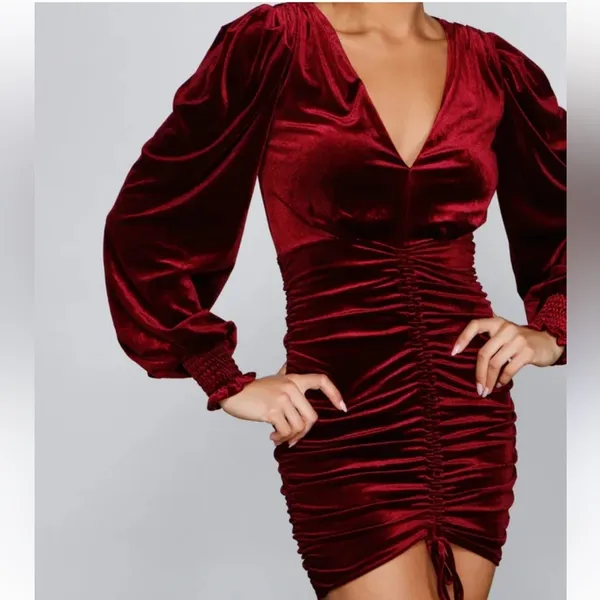 Windsor Mariah Velvet Long Sleeve Ruched Bodycon Mini Dress small NEW - Image 4