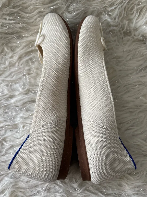 Rothy's Ivory White Women’s Ballet Flat with Bow and Blue Trim Size US W6.5 - Image 6