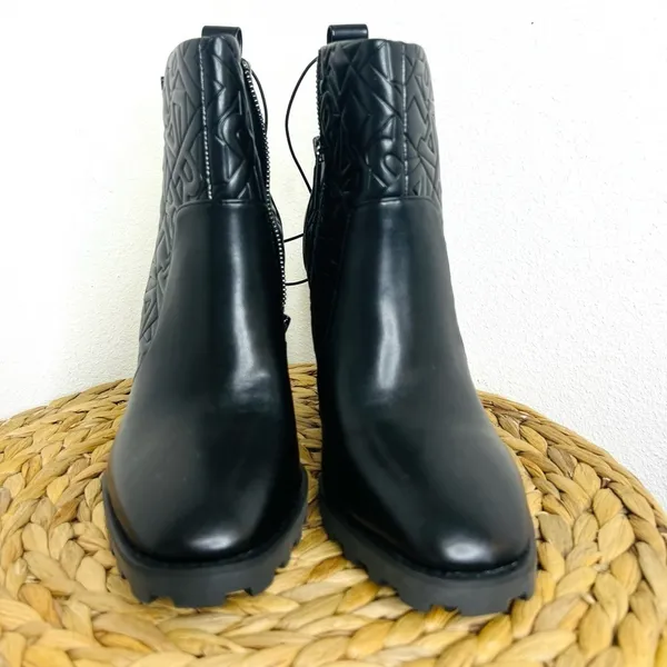 NWT Karl Lagerfeld Boots Paris Petria Logo Quilted Square Toe Black Heeled Ankle - Image 4
