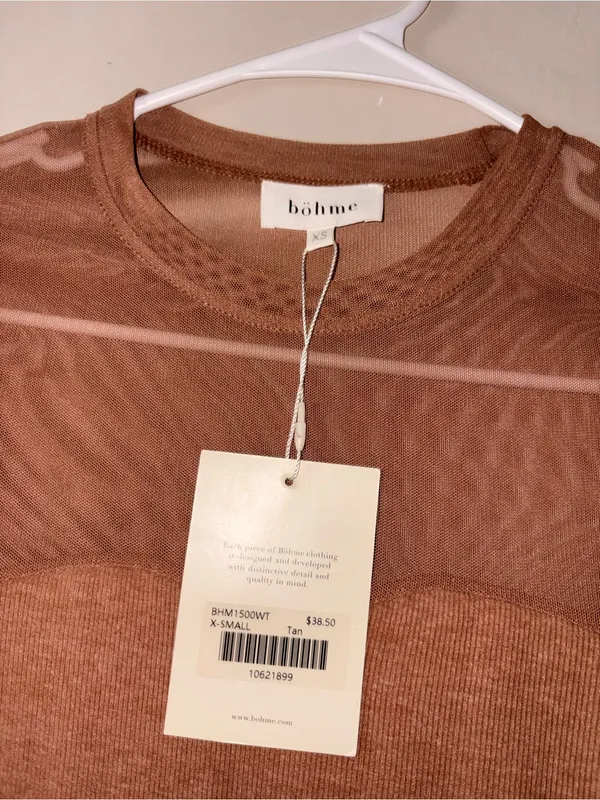 NWT Bohme mesh brown long sleeve top XS - Image 2