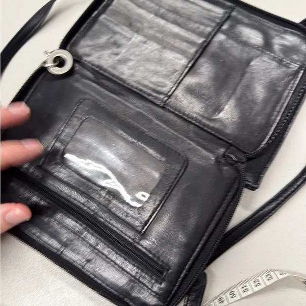 Perlina New York Black Leather Crossbody Bag Handbag Purse Womens Classic - Image 12