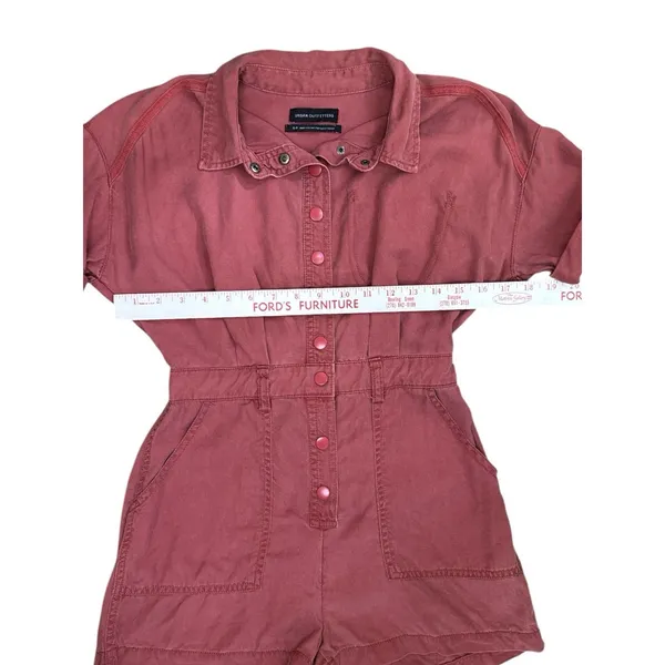Urban Outfitters Rose Pink Utility‎ Romper Button Front Short Sleeve Snall Safar - Image 5