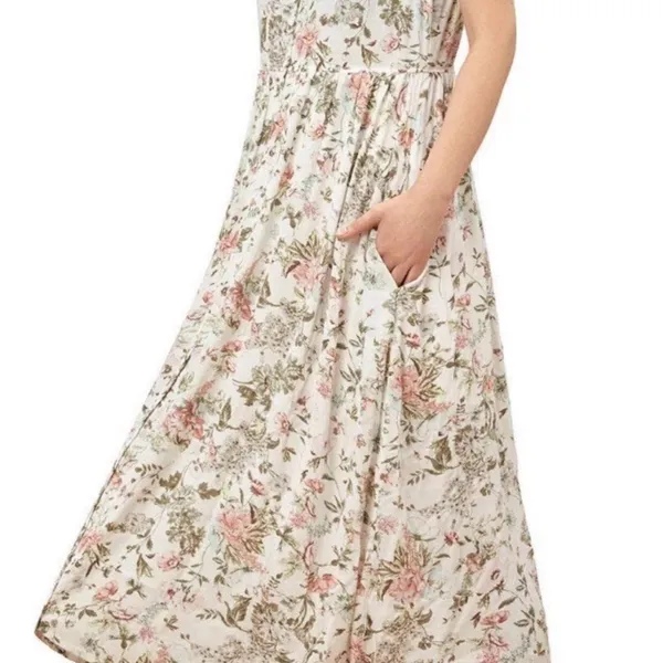 Frye Women’s Button Front Floral Gauze Sleeveless Midi Dress Romantic Size M - Image 5