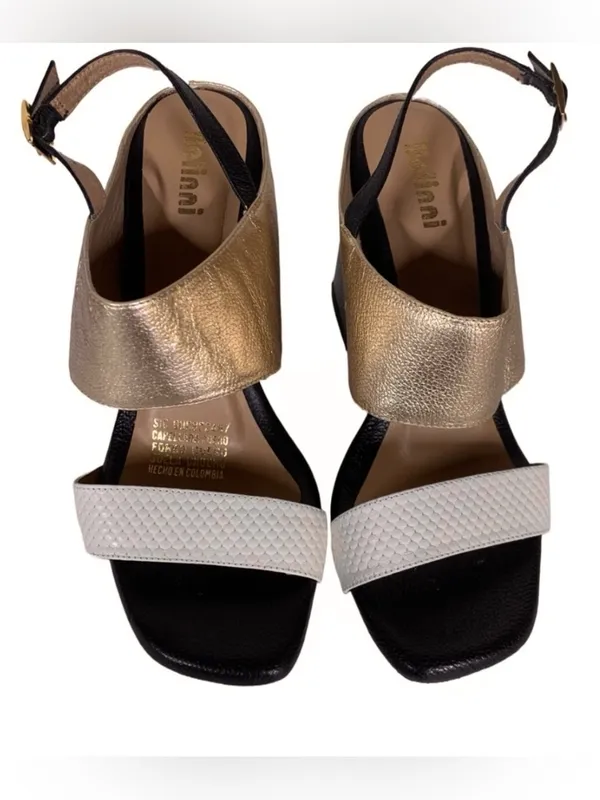 Belinni Black, Gold & Ecru Leather Block Heel Sandals (36) - Image 6