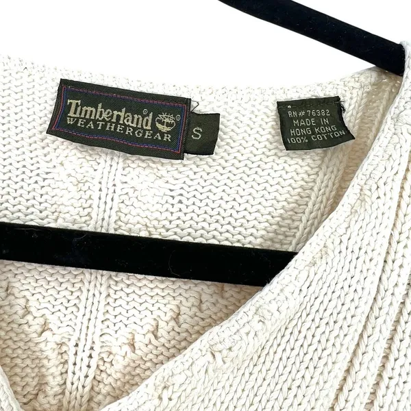 Timberland Vintage Y2K S Women's V-neck cable-knit sweater Cream Fisherman - Image 2