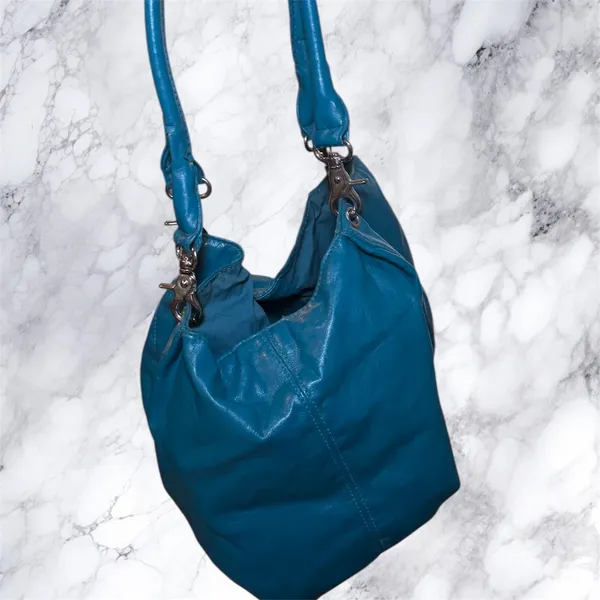 Teal Blue Slouchy Hobo Bag Shoulder‎ Purse Boho Y2K Large Soft Faux Leather - Image 8