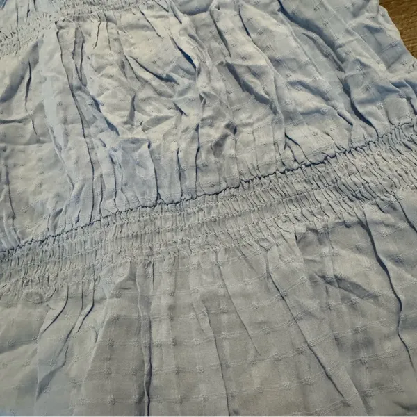 NWT Loft Blue Plaid Smocked Peplum Top - Image 3
