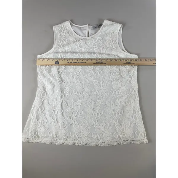 Kasper White Floral Lace Overlay Tunic Top Size L Sleeveless - Image 6