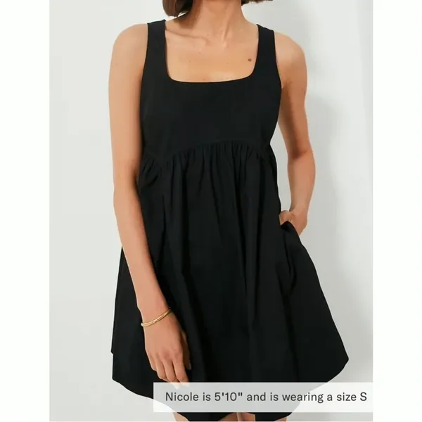 Pomander Place Porto Dress M NWT Black Sleeveless Mini Cotton Babydoll Style - Image 7