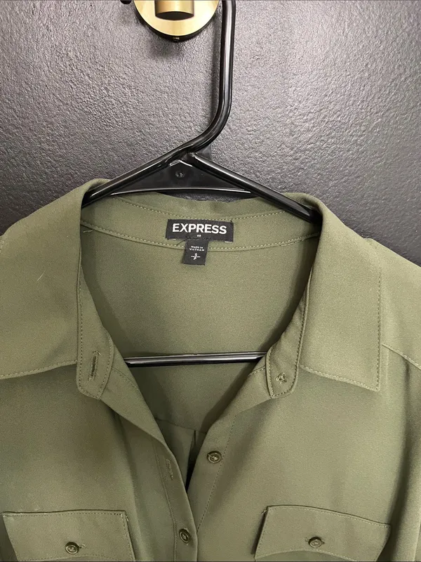 Express Olive Utility Button-Down Shirt Dress - Image 3