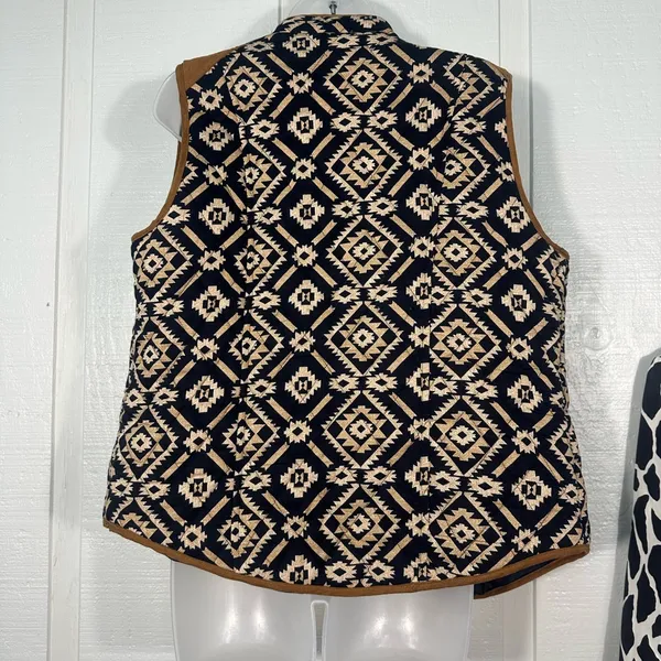 Entro Navy White Aztec Southwestern Quilted Full Zip Front Vest Sz Large EUC - Image 6