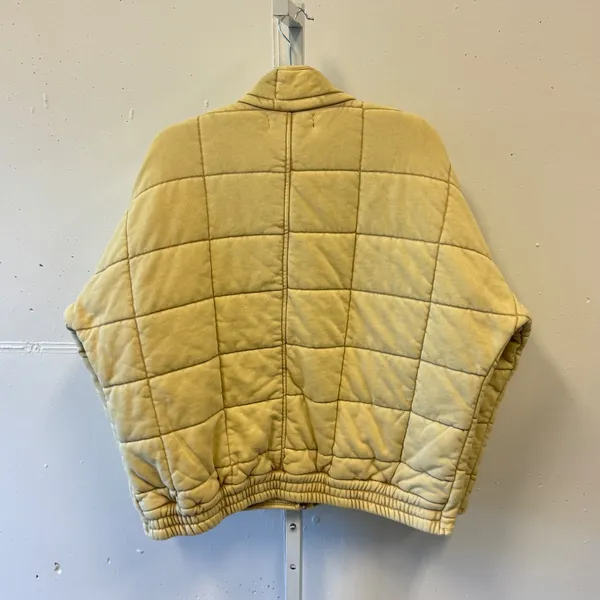 Forever 21 Womens Yellow Quilted Puffer Jacket Full Zip Mock Neck Small Boxy Fit - Image 3