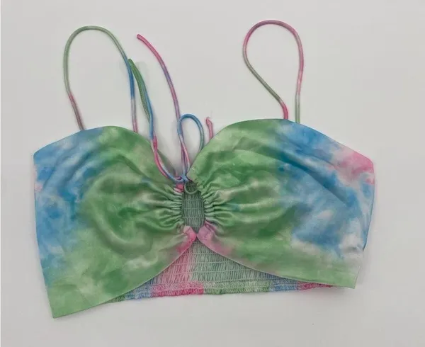 Revolve Superdown Laurena Tie Front Top in Pink Multi Tie Dye Strappy Crop Top S - Image 6