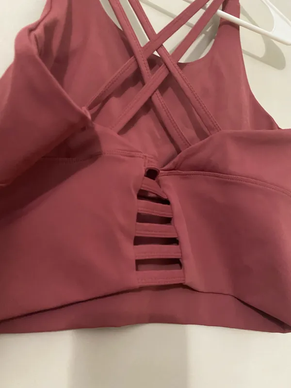 Burgundy Strappy Crop Sports Bra Top - Image 3