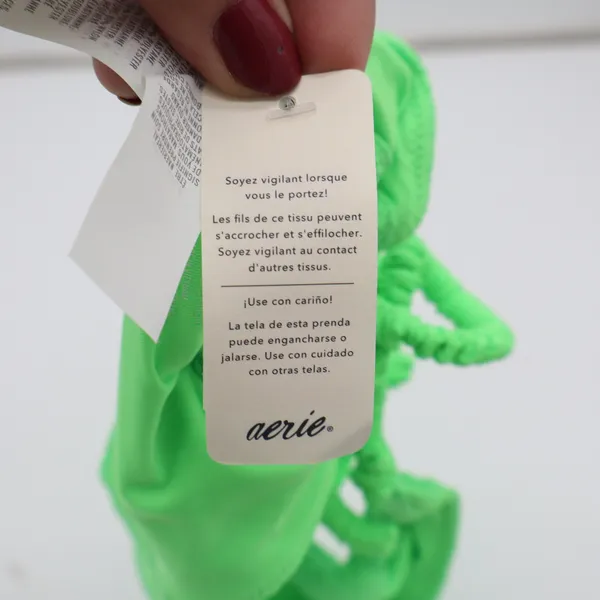 Aerie Bikini Bottom Womens S Cheekiest Neon Green Floral Lace Scrunchie Tie NEW - Image 4
