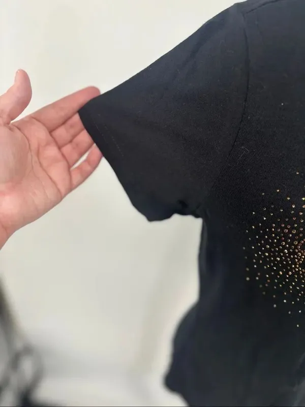 True Religion Gold Stud Embellished Crew Neck Tee Womens Small Black Bling - Image 9