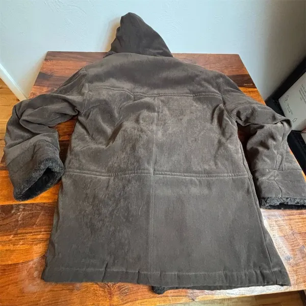 Vintage Talbots‎ Women's Brown Hooded Faux Fur Lined Faux Suede Jacket M - Image 6