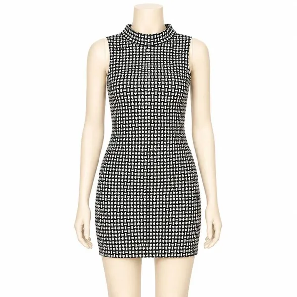 Zara Knit Black White Shift Mini Dress Minimalist Mod Indie 60s Artsy Retro M - Image 2