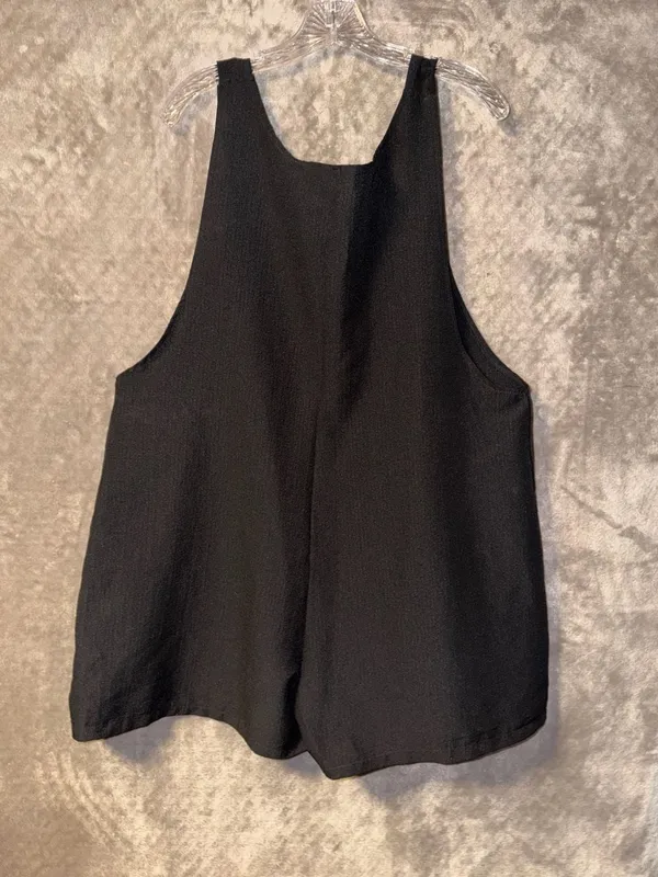 Moa Moa Linen Tie Strap Romper for Women in Black - Image 6