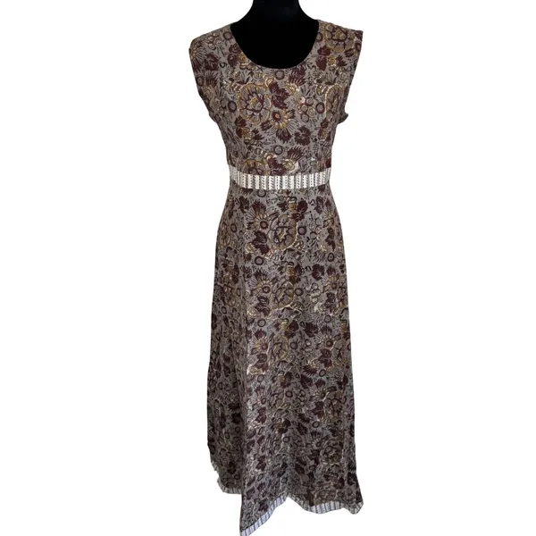 Boho Floral Block Print Maxi‎ Dress Sleeveless Earth Tones Size L Fairy Festival - Image 2