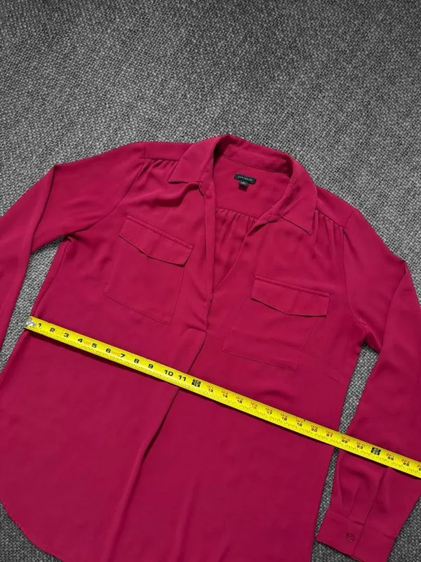 Ann Taylor Women’s Medium Magenta Long Sleeve Collared Polyester Blouse - Image 7