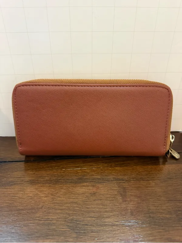 Michael Kors Saffiano Zip Wallet in Cognac Brown with Gold Hardware - Image 3