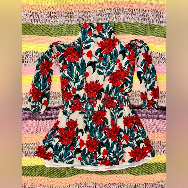 Anthropologie Chloe Oliver | Floral Silk Serena Cold Shoulder Dress Size Medium - Image 4