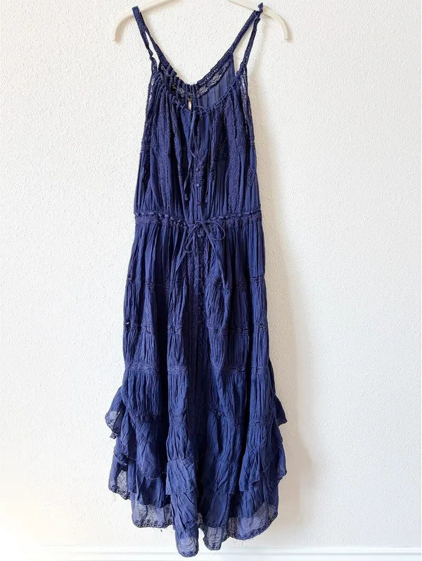 Free People Dolly Bodysuit Navy Size Medium Cottagecore Bohemian Lace Ruffle - Image 2
