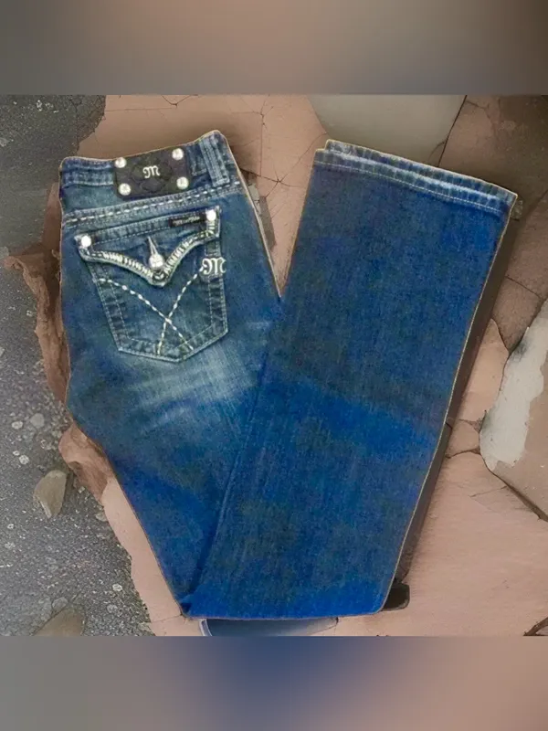MISS ME Low Rise Boot Cut Jean Dark Wash Denim Sz 28 Flap Pockets JW5180B7 Y2K - Image 4