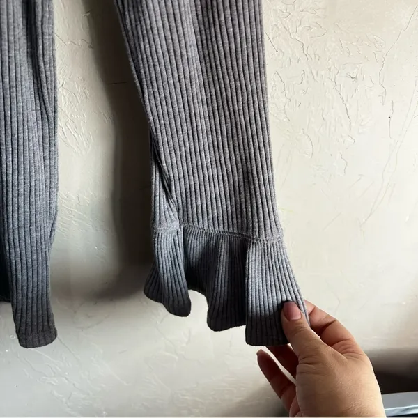 J. Crew Gray Ribbed Bell‎ Sleeve Long Sleeve Top - Image 6