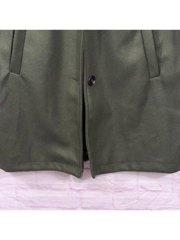Women’s Olive Green Long Fleece Coat Jacket Size Large Button Front - Image 4