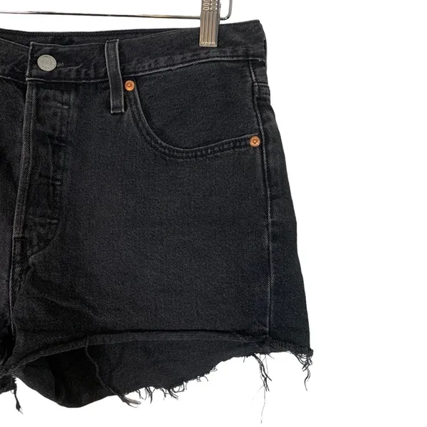 Levis 501 High Waist Cut Off Jean Shorts Size 29 Black - Image 4