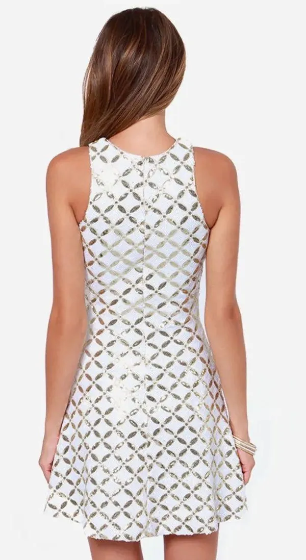 Dress the Population Revolve White and Gold Sequin Dress - Image 2