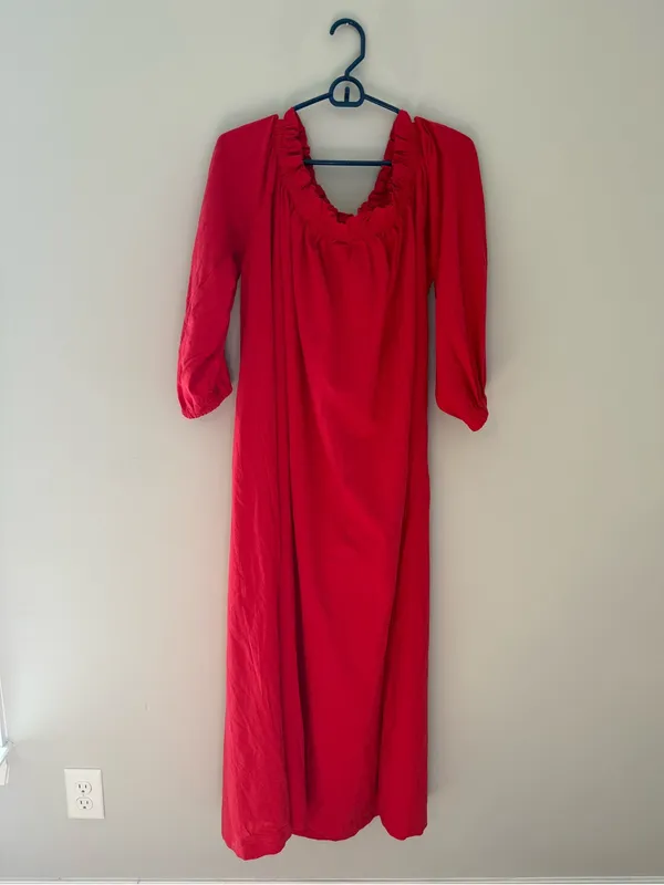OShopLive Red Off Shoulder Maxi Dress Puff Sleeve NWT Women’s Large 100% Cotton - Image 3