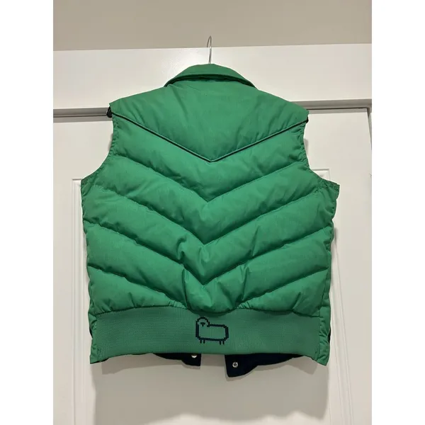 Vtg 80 Woolrich Woman Green Down Puffer Vest Chevron Quilted Western Medium Gorp - Image 5