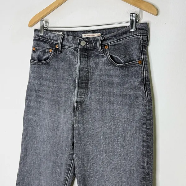 Levi's Ribcage Straight Jeans Gray Button Fly High Rise 28 / 6 Denim - Image 8