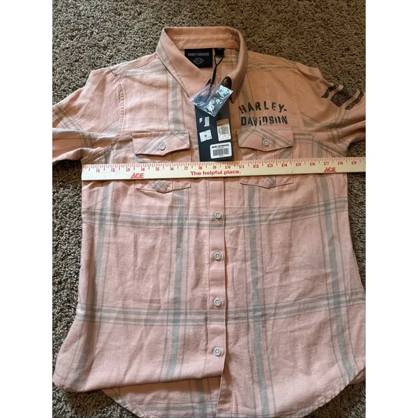 Harley-Davidson Women's Salute Convertible Sleeve Shirt Small Pink Plaid Flannel - Image 5
