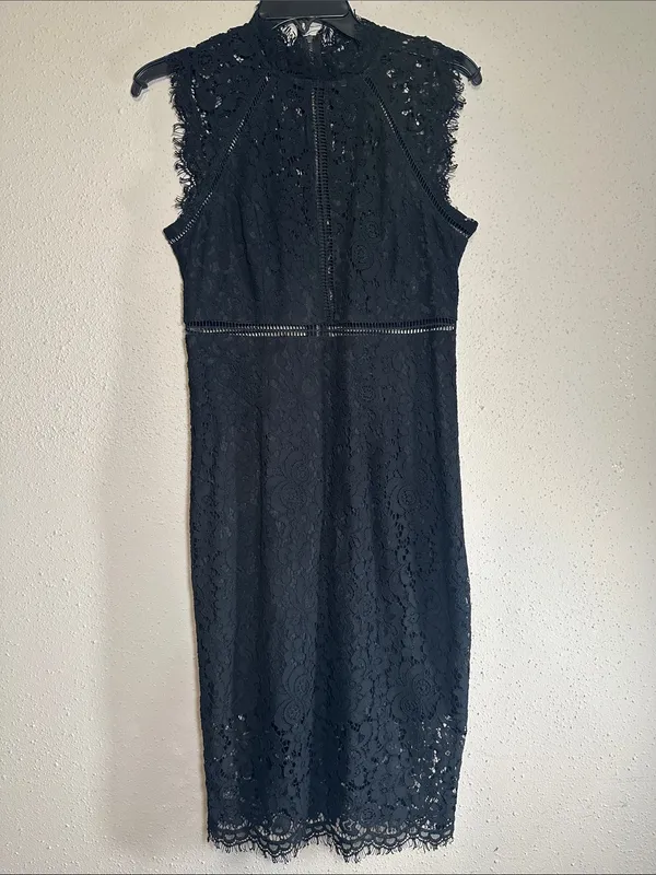 Bardot Black Lace Sheath Midi Dress size 6 Medium - Image 3