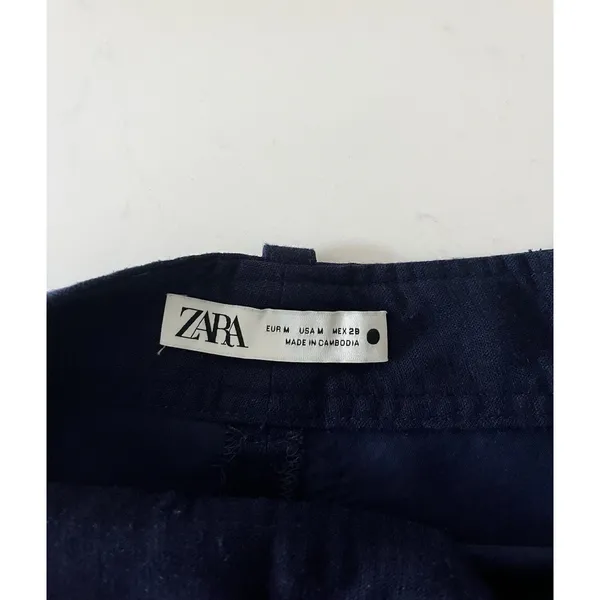 Zara Navy Embroidered High Waist Cropped Wide Leg Size Medium - Image 4