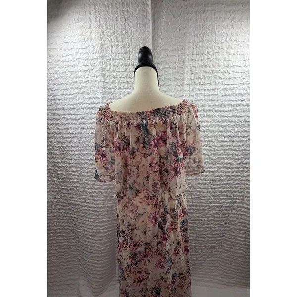 Show Me Your Mumu Hacienda Maxi Dress Floral Off Shoulder Pink Cream Boho Gown - Image 4