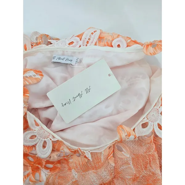 All‎ About May Dress Womens 6 Orange Krestra One Shoulder Floral Lace Midi Slit - Image 5