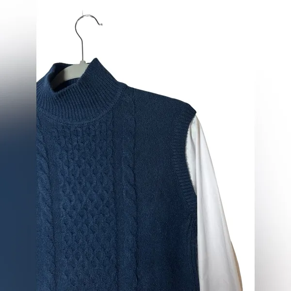 LOFT Sweater Vest Blouse Combo Womens S Navy‎ White Cable Knit Mixed Media Top - Image 3