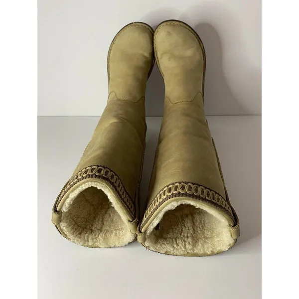 UGG Braided Size 5 Knee-High Riding Boots Suede Sheepskin Shearling Tan EUC - Image 7
