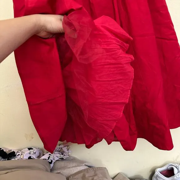 Reformation Buttercup‎ Dress Size 10 Red Fit and Flare Strapless Midi Formal - Image 11
